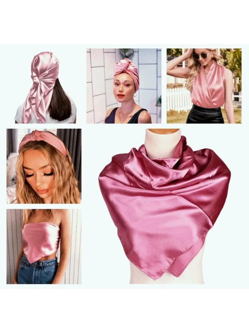 Large 35” Satin Head Scarf - Silk Feel Fashion Hair Wraps for Women & Girls